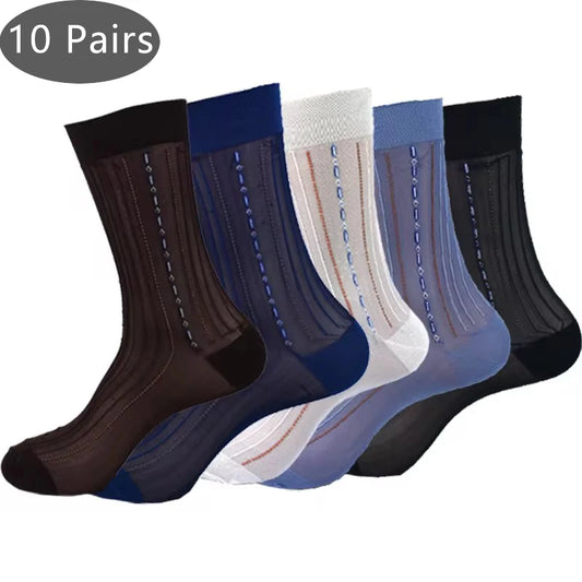 10 Pairs Large Size Socks Mens Nylon Thin Loose Breathable Men Silk Socks Business Vintage Work Party Dress Long Socks Sokken