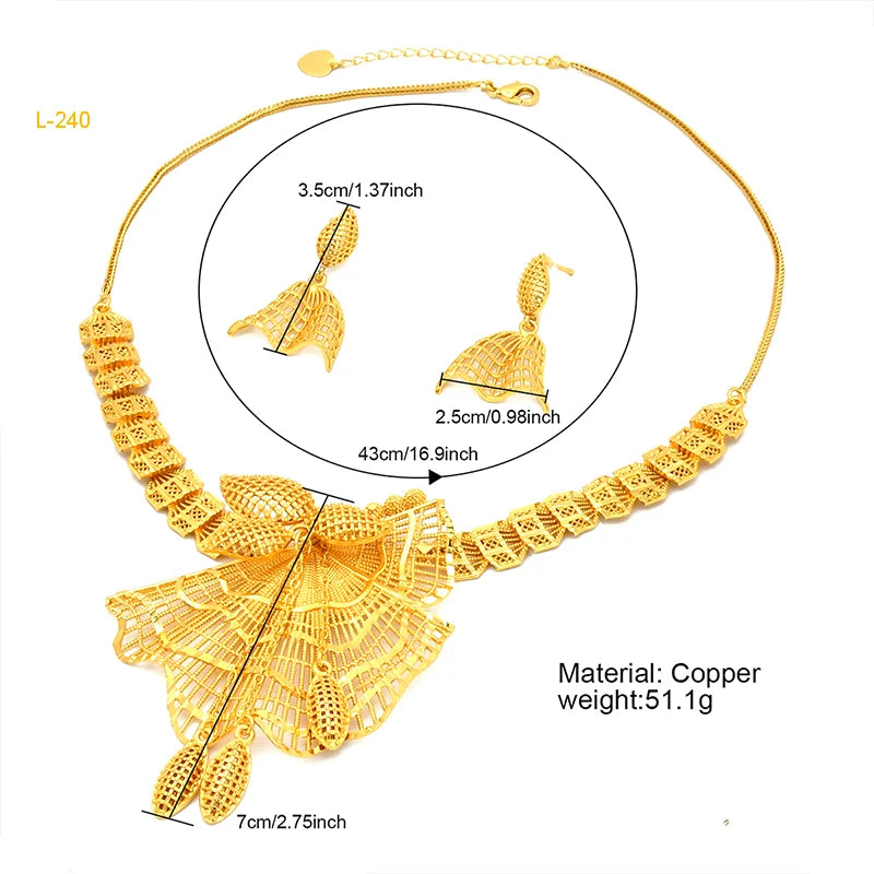 ANIID Luxury Ethiopian 24K Gold Color Necklace Earring Set For Women Arabic Nigerian Dubai Wedding Party Choker Set Gifts