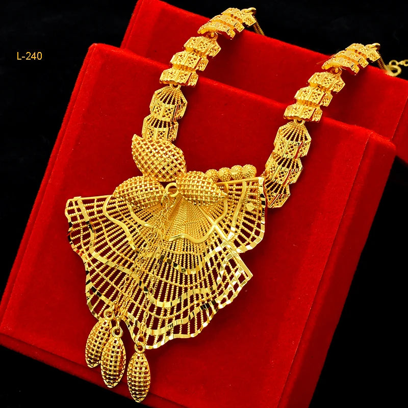 ANIID Luxury Ethiopian 24K Gold Color Necklace Earring Set For Women Arabic Nigerian Dubai Wedding Party Choker Set Gifts