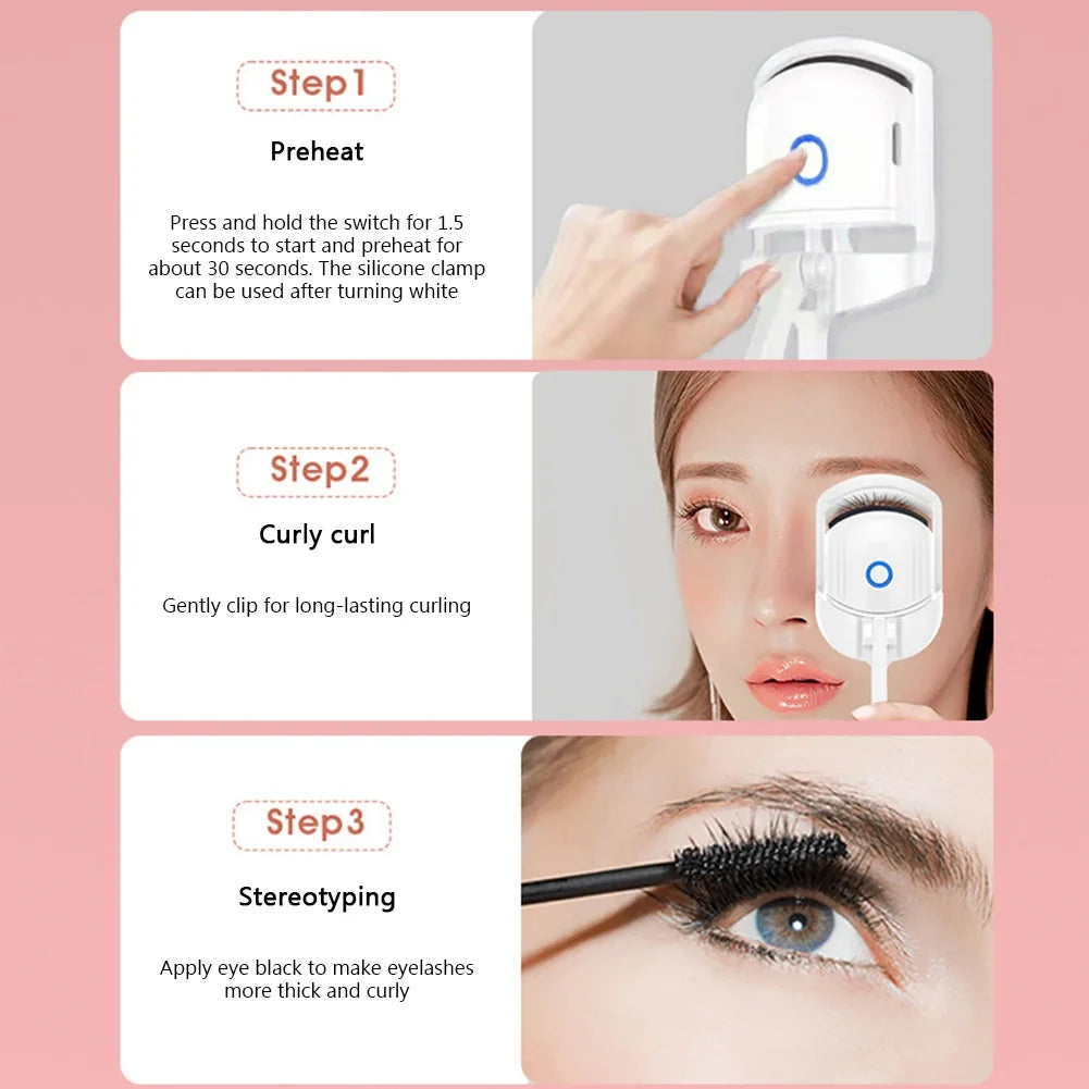 Electric Eyelash Curler USB Charging Model Fast Heating Portable Eye Lash Perm Shaping and Lasting Curling Thermal Eyelash Clip